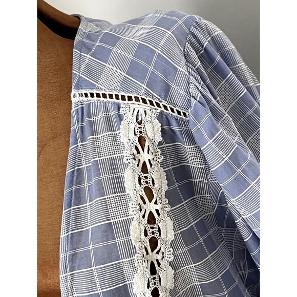 Free People Sz L Time Out Tunic Top Cotton Peasant Boho Feminine Lace Prairie - Picture 7 of 15